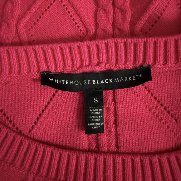 WHBM Women's Small Hollywood Pink Crew Neck Puff Ruffle Sleeve Cable Sweater - Picture 4 of 6